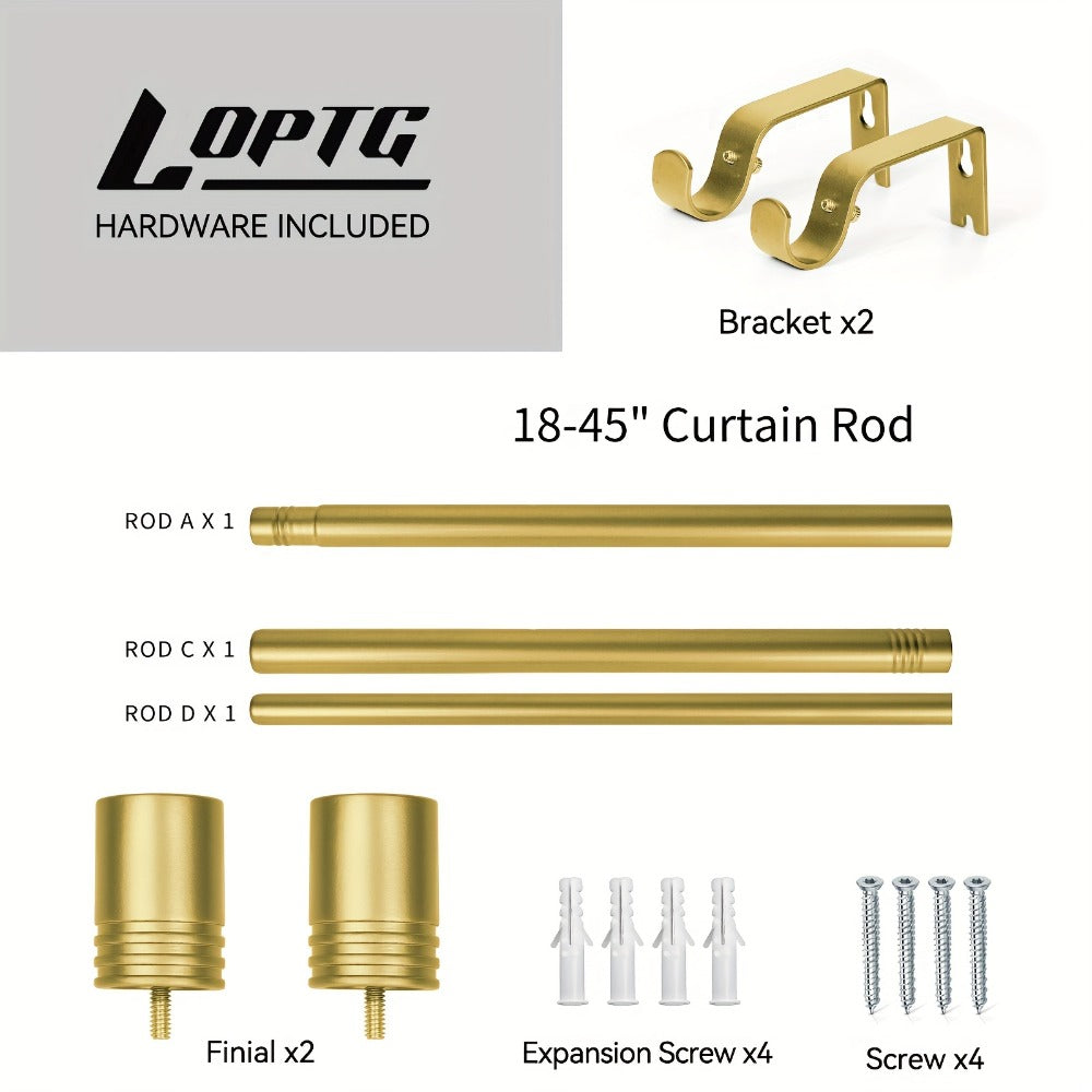 One-Inch Adjustable Curtain Rod with Rounded Cup Finials in Black, Brushed Nickel or Gold Finish