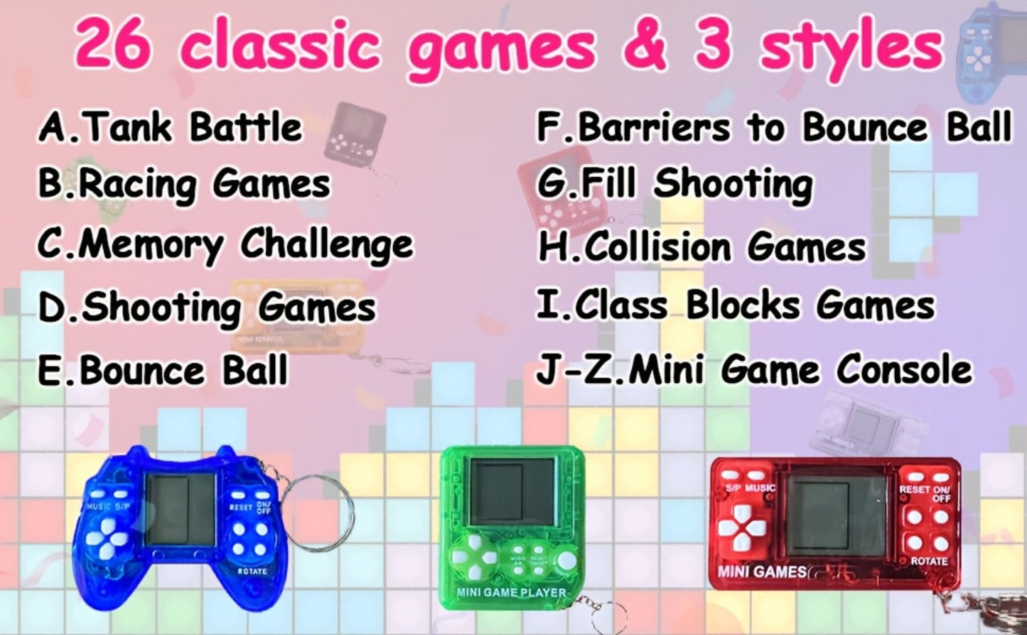 18-Piece Mini Game Keychain Set with Controller and Handheld Shapes in Six Pictured Case Colors