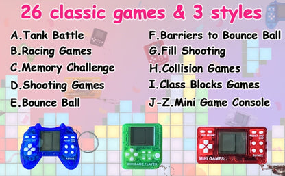 18-Piece Mini Game Keychain Set with Controller and Handheld Shapes in Six Pictured Case Colors