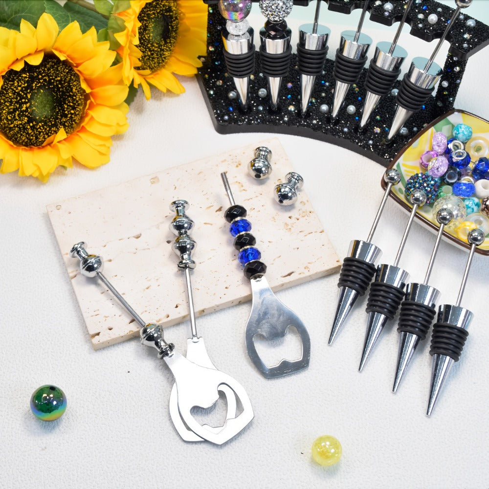 Beadable Bottle Opener and Wine Stopper Sets with Balanced 10- or 20-Piece Checkout Options