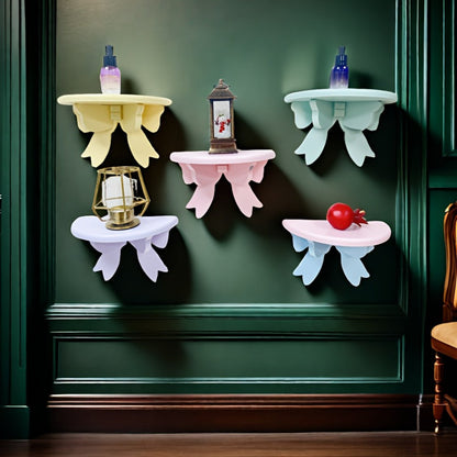 Bow-Shaped Floating Wall Shelf with 20 x 13 cm Pictured Size in Blue-and-Pink or Pink Options