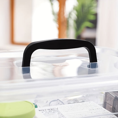 Six-Piece 6-Quart Clear Storage Box Set with Black Latches, Carry Handles and Stackable Lids