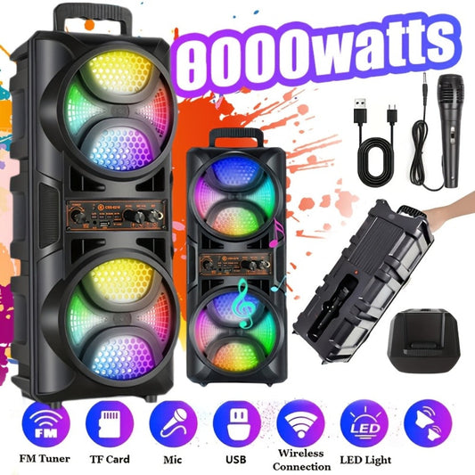 8000W Portable Karaoke Speaker with Subwoofer & Microphone, High-Power Wireless Bluetooth Audio System, TF/USB/AUX/TWS Support, Clear Loud Sound for Camping, Outdoor Parties, Indoor Dancing & Family Gatherings