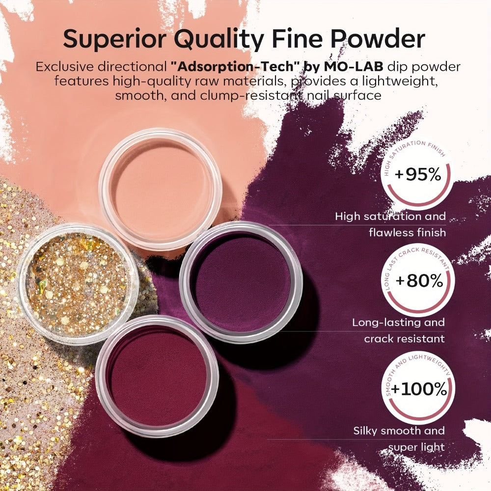Dip Powder Nail Kit with NOCIS Label, Four Brown Nude Burgundy Glitter Powders, Three 10ml Liquids and Tools