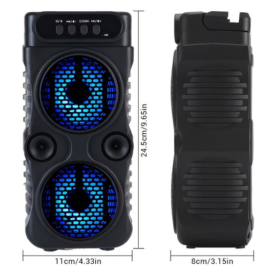 Portable Bluetooth Speaker with Dual Subwoofers, Color Lights, TWS, FM, USB, AUX, TF and Mic Input