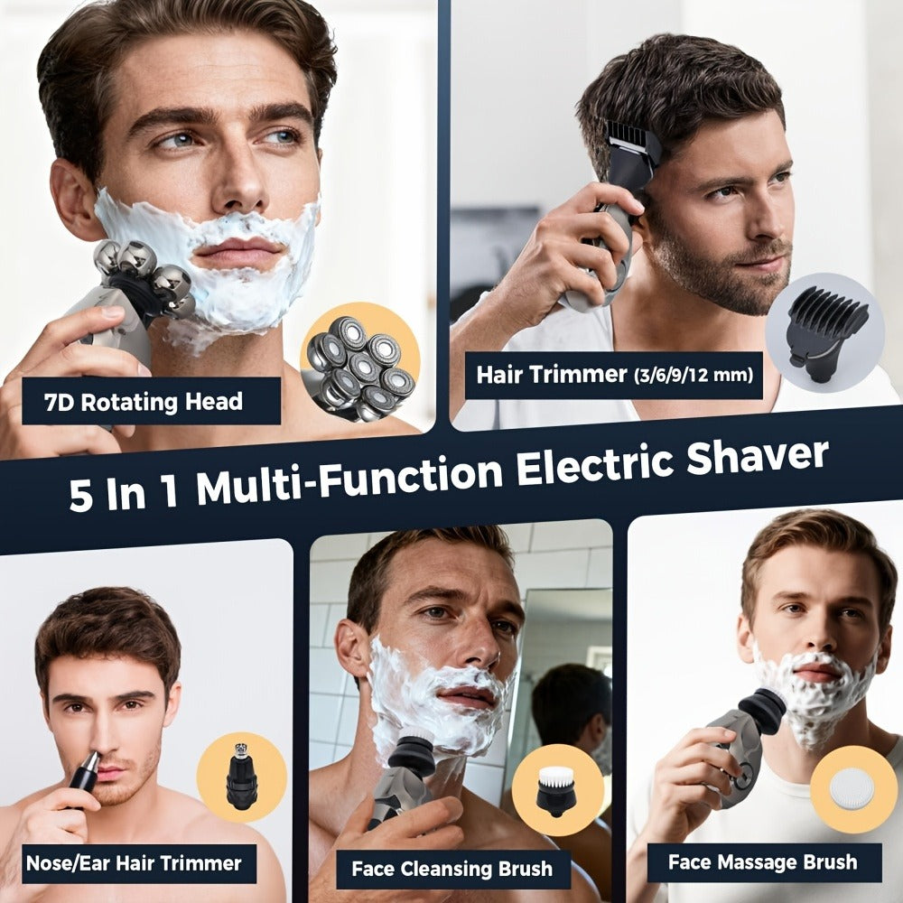 Electric Shaver 8D Floating Rotary Head with IPX5 Wet/Dry Use, LED Display and Two Grooming Set Options