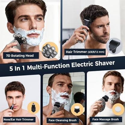 Electric Shaver 8D Floating Rotary Head with IPX5 Wet/Dry Use, LED Display and Two Grooming Set Options
