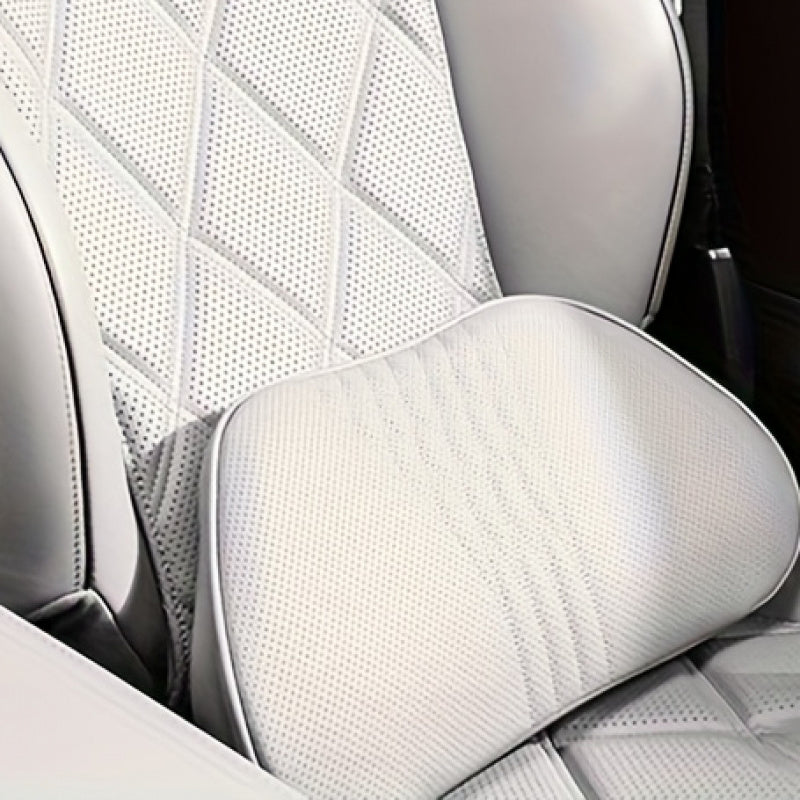 Car Neck Pillow Nappa Leather Headrest – Memory Foam Lumbar Support with Embroidery, All-Season Universal Car Interior Accessory