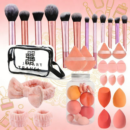 Makeup Brush Set, 41- or 47-Piece Synthetic Bristle Collection with Face Brushes, Eye Brushes, Sponges and Storage Bag