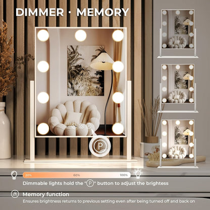 Lighted Makeup Mirror 5X Magnifying 9 LED Hollywood Vanity Mirror - 3 Color Lighting Modes, 360° Rotating, USB Powered Touch Control Tabletop Makeup Mirror for Women Desk Bedroom Gift