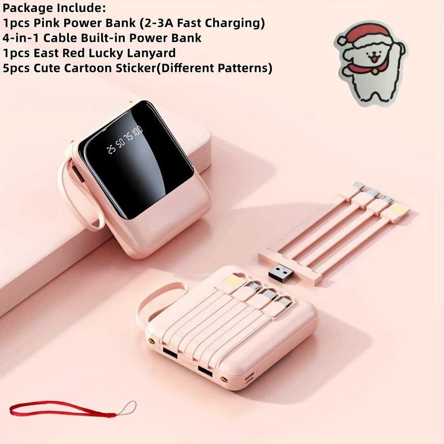 Power Bank 10000mAh with Built-In Cable Set, 5W/15W/22.5W Variants, Display and Lanyard for Travel