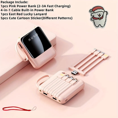 Power Bank 10000mAh with Built-In Cable Set, 5W/15W/22.5W Variants, Display and Lanyard for Travel