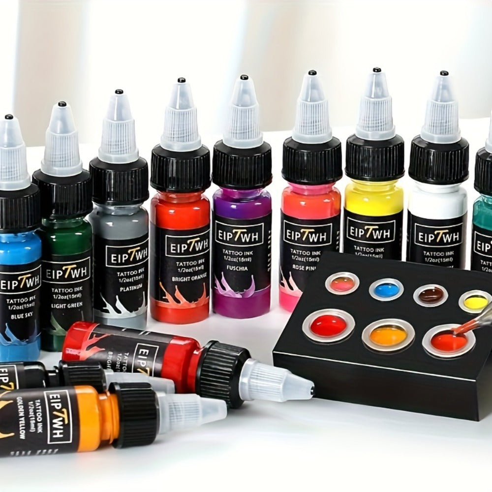 Tattoo Ink Set 14 Colors — EIPTWH 15ml Vivid Pigment Kit, Long-Lasting Skin-Safe Formula, Complete Professional & Beginner Color Palette for Body Art