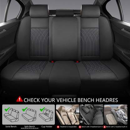 Waterproof Car Seat Covers Full Coverage PU Leather – Full Set for 2 or 5 Seats, Universal Fit Cars SUVs Trucks, Seat Protector Cushion, Black / Beige / Pink / Grey / Red