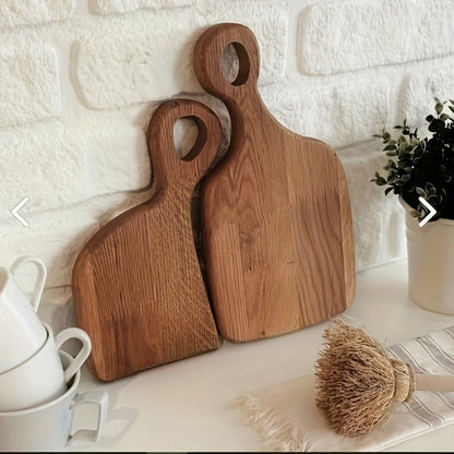 Cutting Board Two-Piece Acacia Wood Set with Loop Handles, Two Sizes and Reversible Flat Surfaces