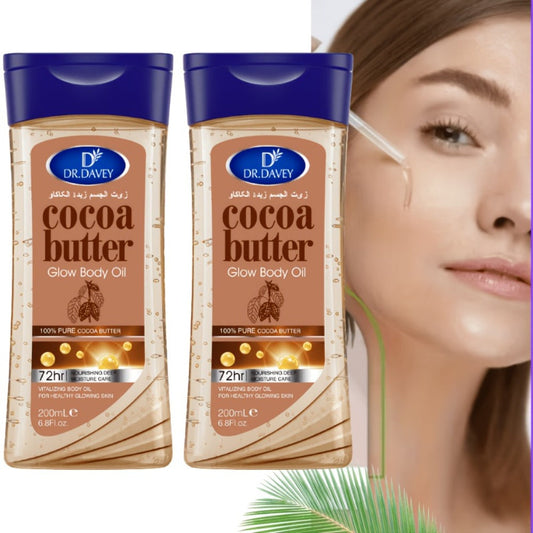 Cocoa Butter Body Oil Set 2 Pcs - Pure Cocoa Radiant Glow Gel Oil, Non-Greasy Fast Absorbing Moisturizing Body Oil for Dry Skin, Deep Hydration Body Care for Women All Seasons