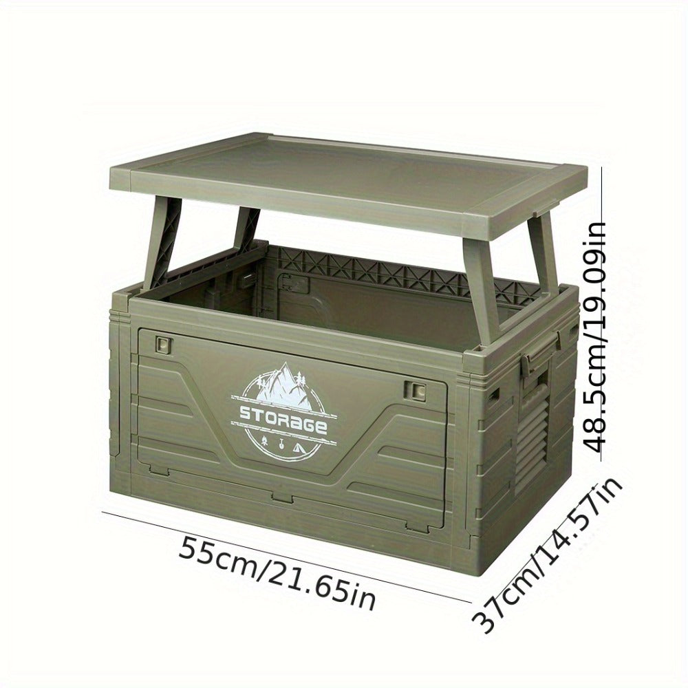 Foldable Storage Box Car Trunk Organizer – Large Capacity Collapsible Plastic Bin with Lid for Camping, Outdoor, Home & Vehicle Use, Portable Folding Crate with Table Function