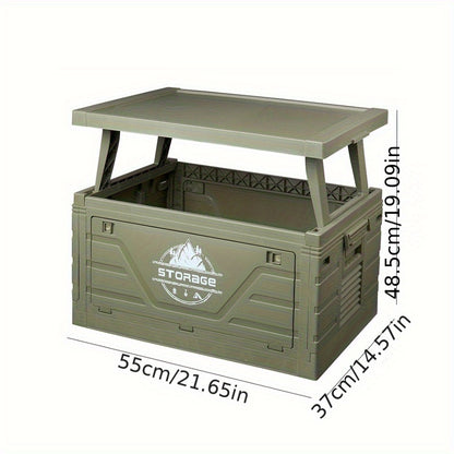 Foldable Storage Box Car Trunk Organizer – Large Capacity Collapsible Plastic Bin with Lid for Camping, Outdoor, Home & Vehicle Use, Portable Folding Crate with Table Function