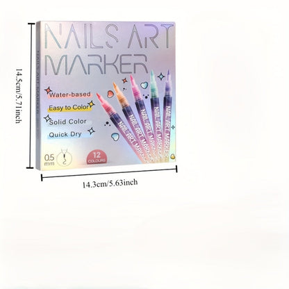 Acrylic Nail Art Pen Set 12 Colors 3D Doodle & Dot Stitching Pens, Quick Drying Precision Fine Tip for