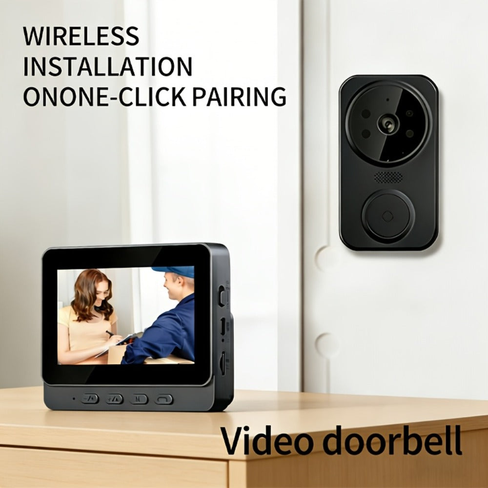 170° Wide Angle Video Doorbell Camera 1080P with 4.3" HD Monitor - No WiFi No App No Subscription, 850nm Night Vision, USB-C Rechargeable, 128GB SD Card Option, Two-Way Audio
