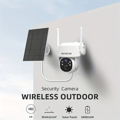 Solar PTZ Security Camera Outdoor 4K Wireless – 360° Pan Tilt Zoom, PIR Motion Detection Alarm, Full Color Night Vision, Two-Way Audio, SD & Cloud Storage, Easy Install WiFi Camera