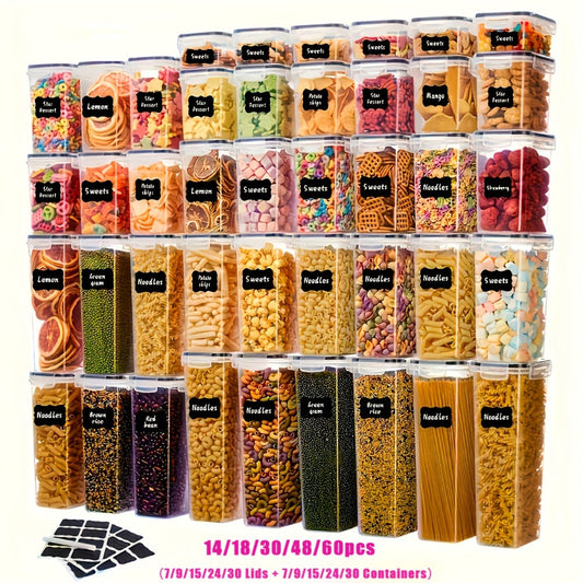 Food Storage Container Pantry Set with Three to 42 Jars, Flip-Top Lids, BPA-Free Plastic and Labels