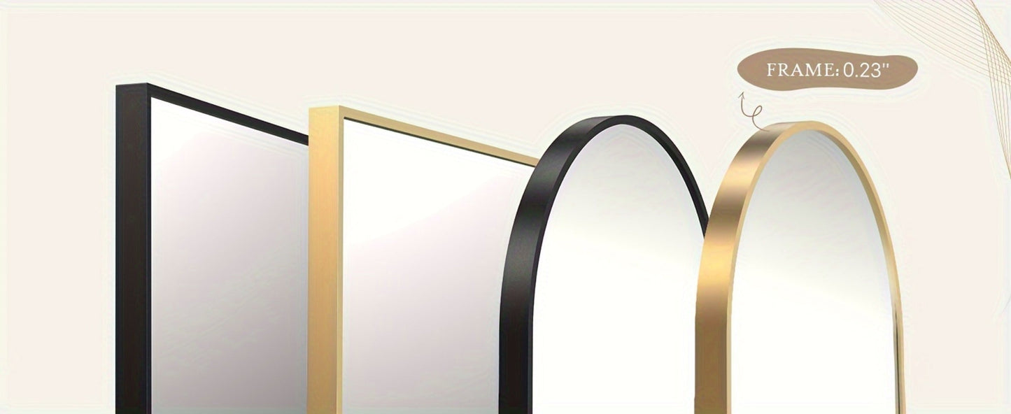 Full Length Floor Mirror with Stand – Arched & Rectangular Full Body Mirror, Aluminum Alloy Frame, Shatter-Proof Nano Glass, Bedroom Living Room Cloakroom Wall Leaning Mirror