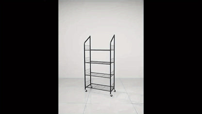 Four-Tier Rolling Display Rack with Wire Basket Shelves, Top Sign Panel and Exact 55 by 24 by 11 Option