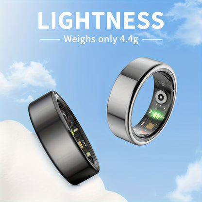 R18 Smart Ring Activity Tracker with 20+ Workout Modes – Sleep & Stress Monitor, Heart Rate, iPhone & Android Compatible, USB Charging, Silvery Black Golden (Size 7-13) Fitness Gift for Men Women