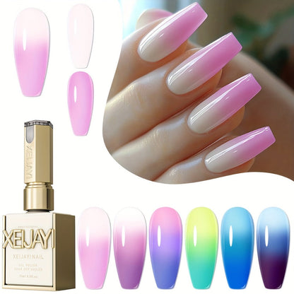 Gel Nail Polish Thermal 6-Color Set with Heat-Reactive Glitter, Frame Bottles and UV/LED Cure