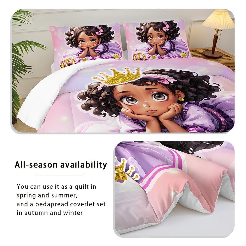 Pink Princess Floral Comforter Set with Two Pillowcases in 90.16 x 90.16 or 102.36 x 90.55-Inch Sizes