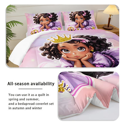 Pink Princess Floral Comforter Set with Two Pillowcases in 90.16 x 90.16 or 102.36 x 90.55-Inch Sizes