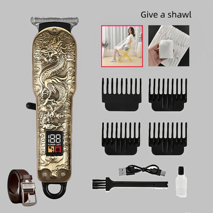 JH702 Hair Clipper Set with DC01 Fashion Belt, Digital Display, USB Charging and Two Engraved Design Options