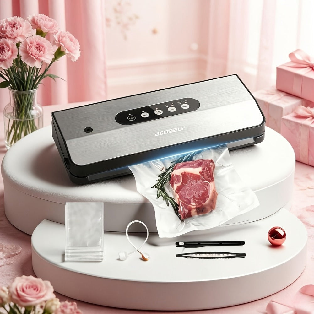 SJ2090 65KPa Vacuum Sealer with Dry, Moist, Pulse and Canister Modes, Cutter, Hose and 10 Bags