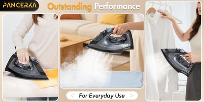 Black 1200W Steam Iron with Three Temperature Settings, Spray Button and Transparent Water Tank