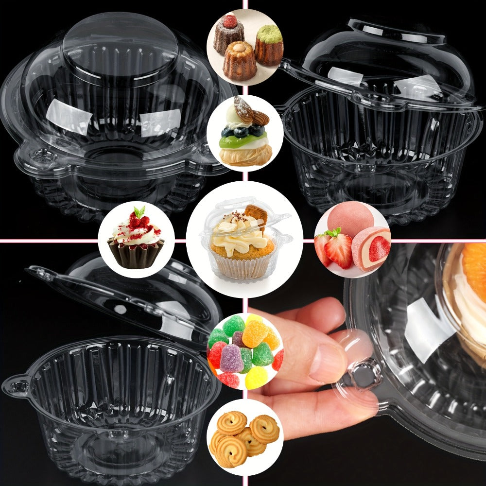 Individual Cupcake Container Set, 80 Clear Plastic Boxes with Dome Lids and Flip-Top Closures