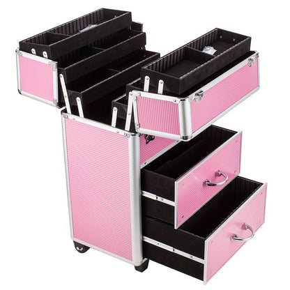 Multi-Level Makeup Train Case with Locking Latches, Extendable Trays and Four Exact Size Checkout Options