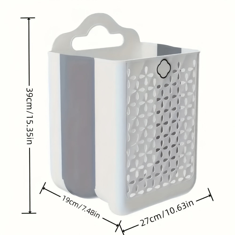 Foldable Laundry Basket Wall Mounted – No-Drill Plastic Storage Bin with Cutout Design for Clothes, Toys, Snacks & Fruits – Space-Saving Collapsible Organizer for Bathroom, Balcony & Bedroom