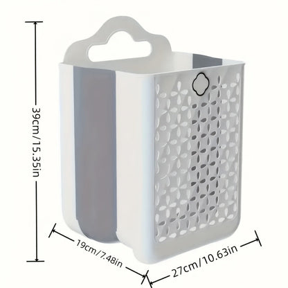 Foldable Laundry Basket Wall Mounted – No-Drill Plastic Storage Bin with Cutout Design for Clothes, Toys, Snacks & Fruits – Space-Saving Collapsible Organizer for Bathroom, Balcony & Bedroom