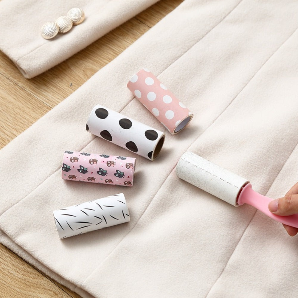 12-Piece Mini Portable Lint Roller Set with Patterned Covers for Clothing, Bags, Furniture and Travel