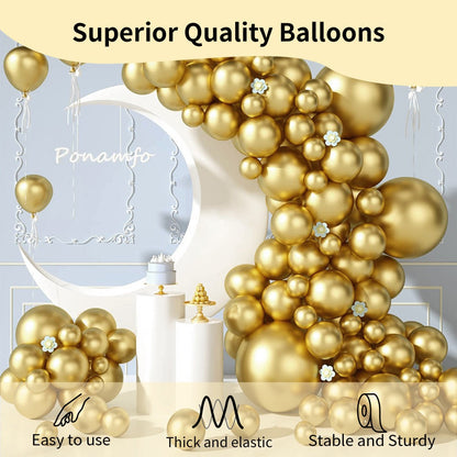 Balloon Garland Arch Kit 130PCS Metallic Gold – 18" 12" 10" 5" Latex Balloons with Ribbon & Glue Dots for Birthday Baby Shower Wedding Graduation Party Decorations DIY Balloon Arch Set