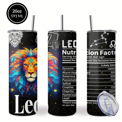 Zodiac Tumbler 20oz Stainless Steel Insulated Travel Cup with Lid & Straw Horoscope Coffee Mug All 12 Signs Hot Cold Drinks Gift Birthday Halloween Christmas
