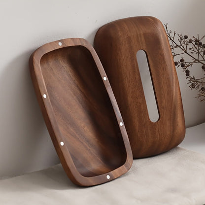 Walnut Tissue Box Cover Holder - Modern Minimalist Rectangular Decorative Napkin Dispenser with Premium Walnut Veneer Top, Polished Finish for Desk, Bathroom, Office, Nightstand