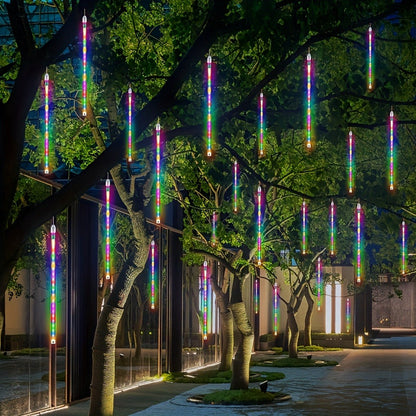 Solar Meteor Shower Tube Lights with 192 LEDs and Warm, Multicolor or Blue Checkout Options