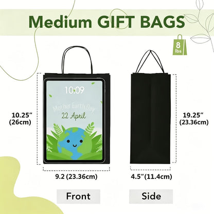 Kraft Paper Gift Bags with Handles in White, Black or Brown, Available in 25, 75, 100 or 300 Piece Packs