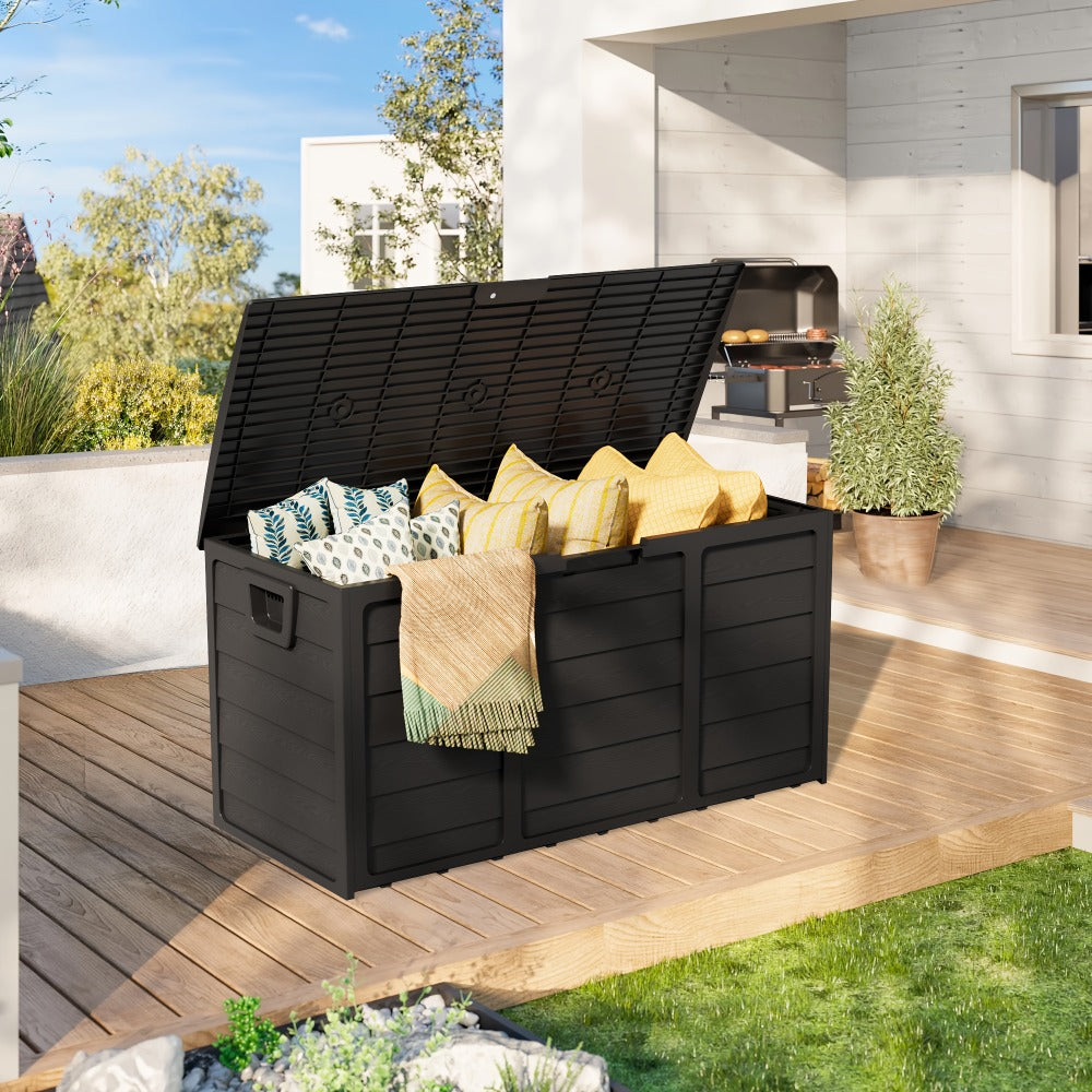 Outdoor Storage Box 75 Gallon Resin Deck Box with Handles – Waterproof Lockable Container for Pool Accessories, Garden Tools, Camping Gear & Patio Storage, Easy Assembly