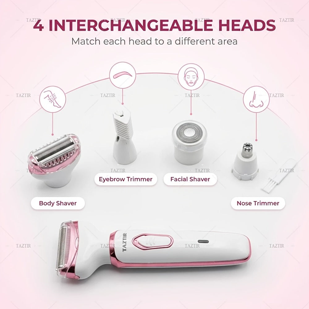 Electric Shaver 4-in-1 Women’s Grooming Kit with USB Charging for Face, Nose, Legs, Underarms and Bikini