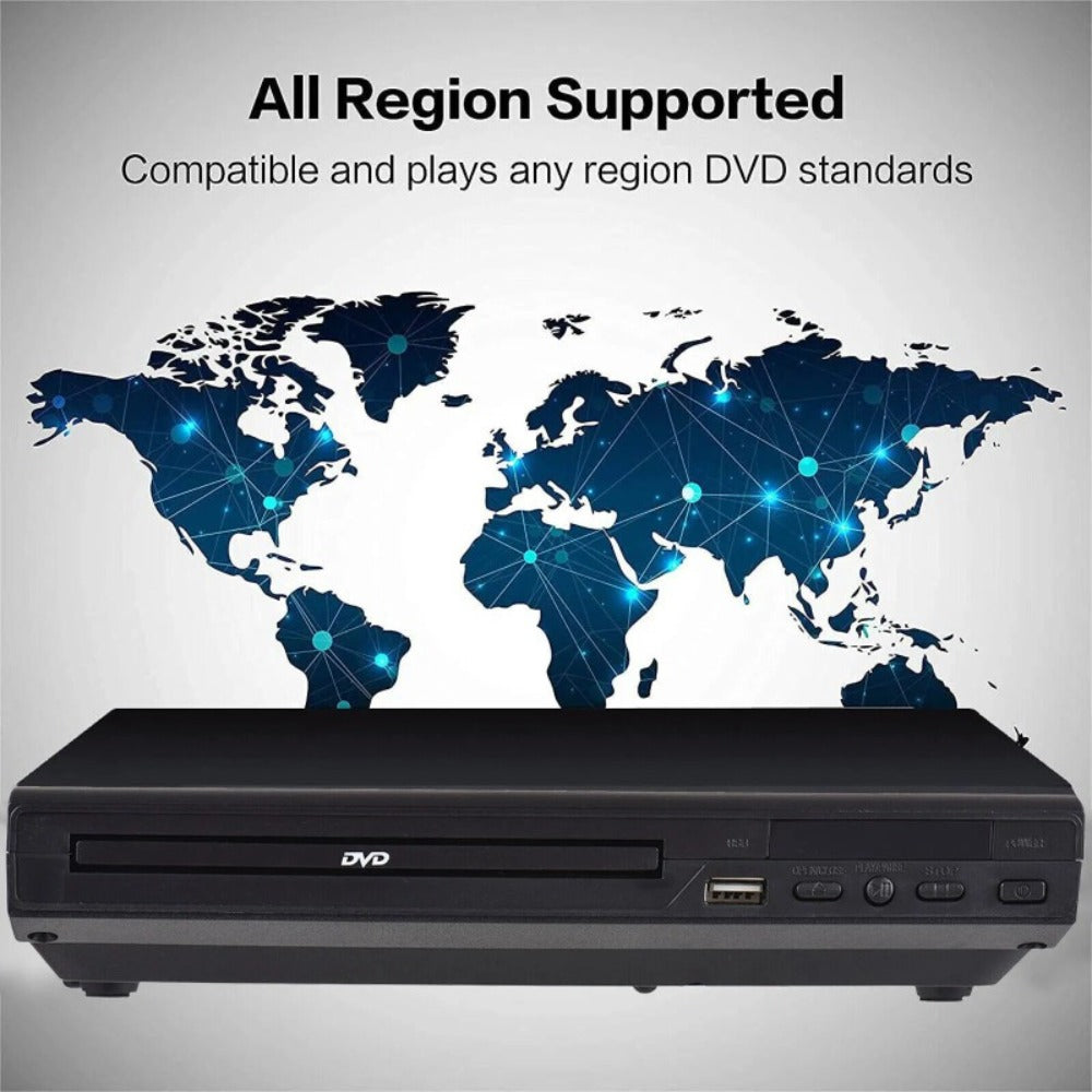All Regions Free DVD Player with AV & Coaxial Output for Older TVs – 720P HD, USB Port, Remote Control, Plays DVD SVCD VCD CD-R MP3, No HDMI Compact Home Theater Player, US Plug, Black