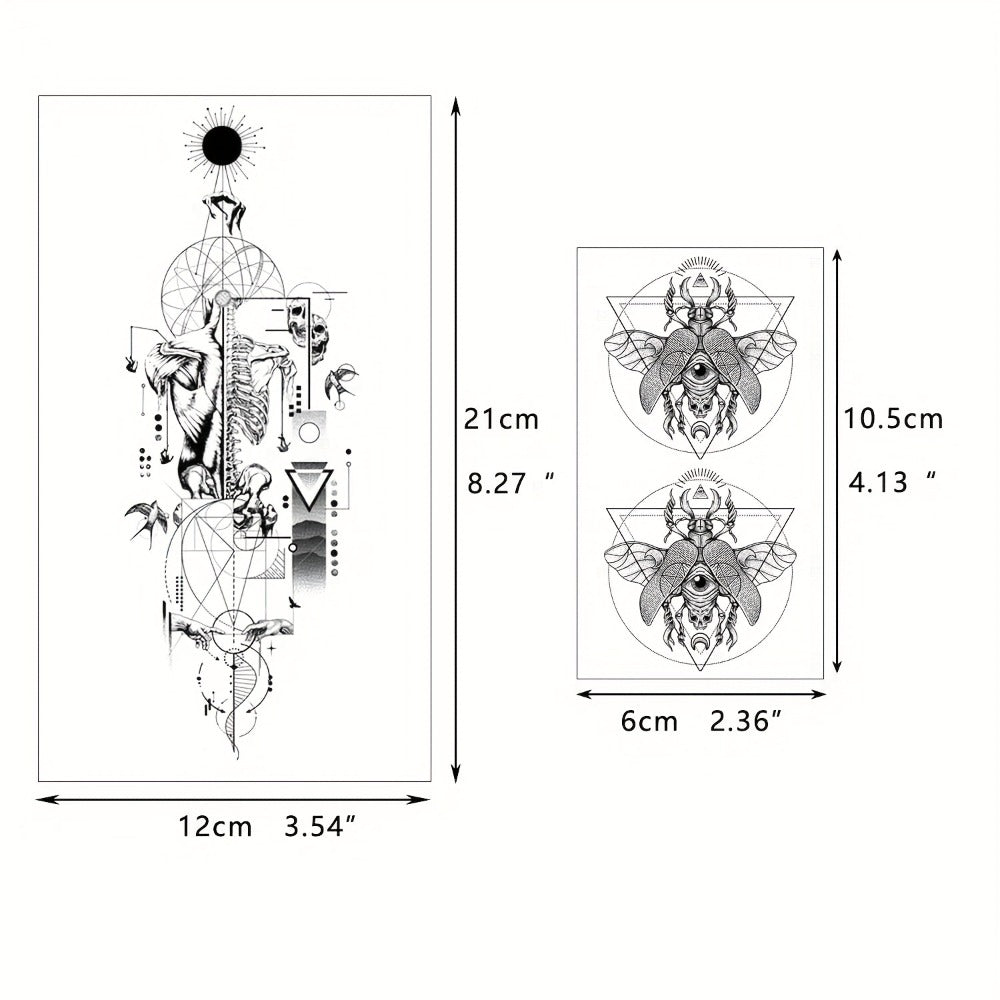 Temporary Tattoos GLARYYEARS 48-Piece Black Skull, Snake and Dark Art Set with 12 Large and 36 Small Sheets