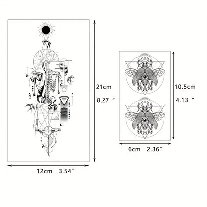 Temporary Tattoos GLARYYEARS 48-Piece Black Skull, Snake and Dark Art Set with 12 Large and 36 Small Sheets